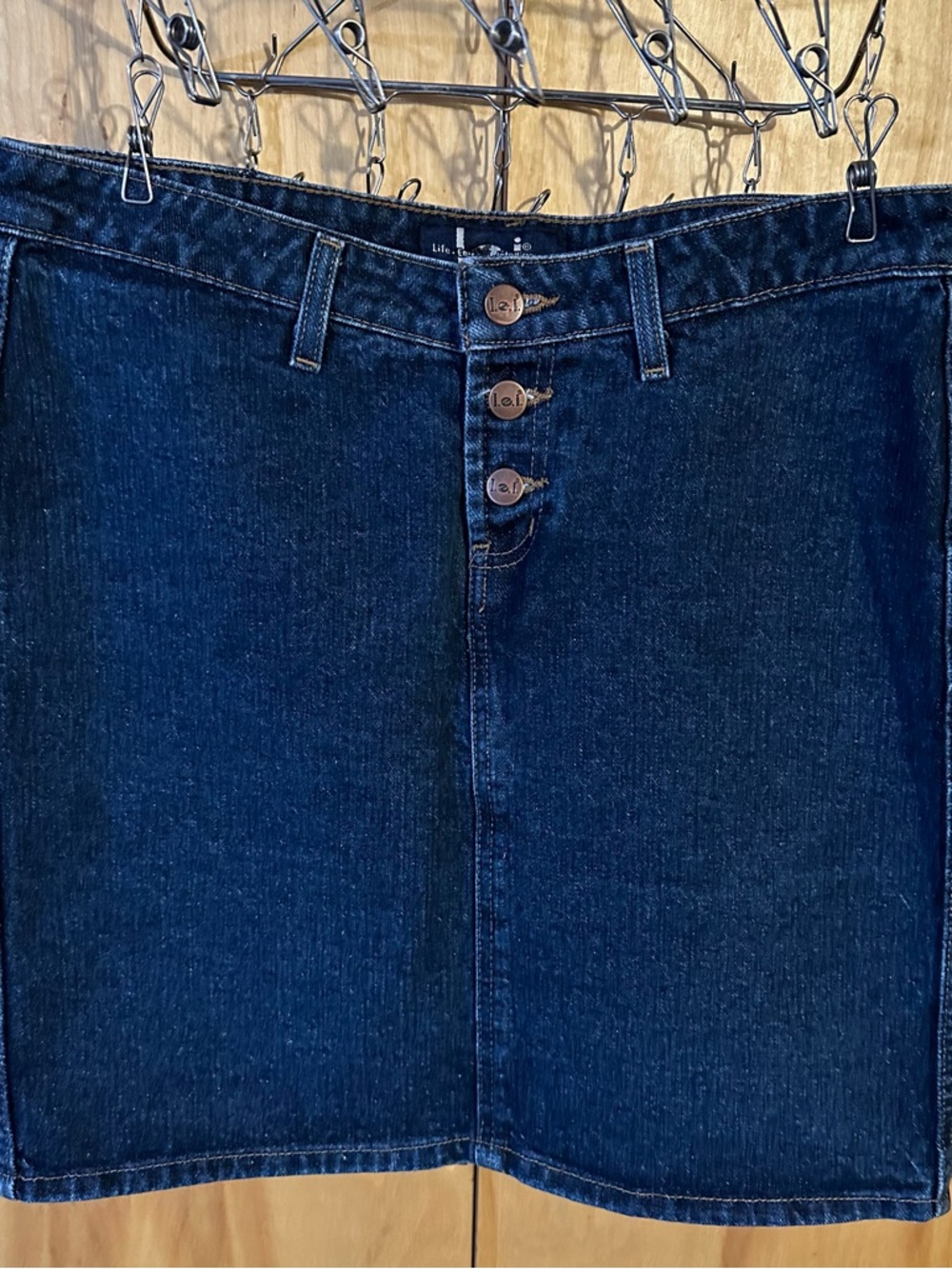 Lei Women's Dark Blue Denim Skirt with Button Front
